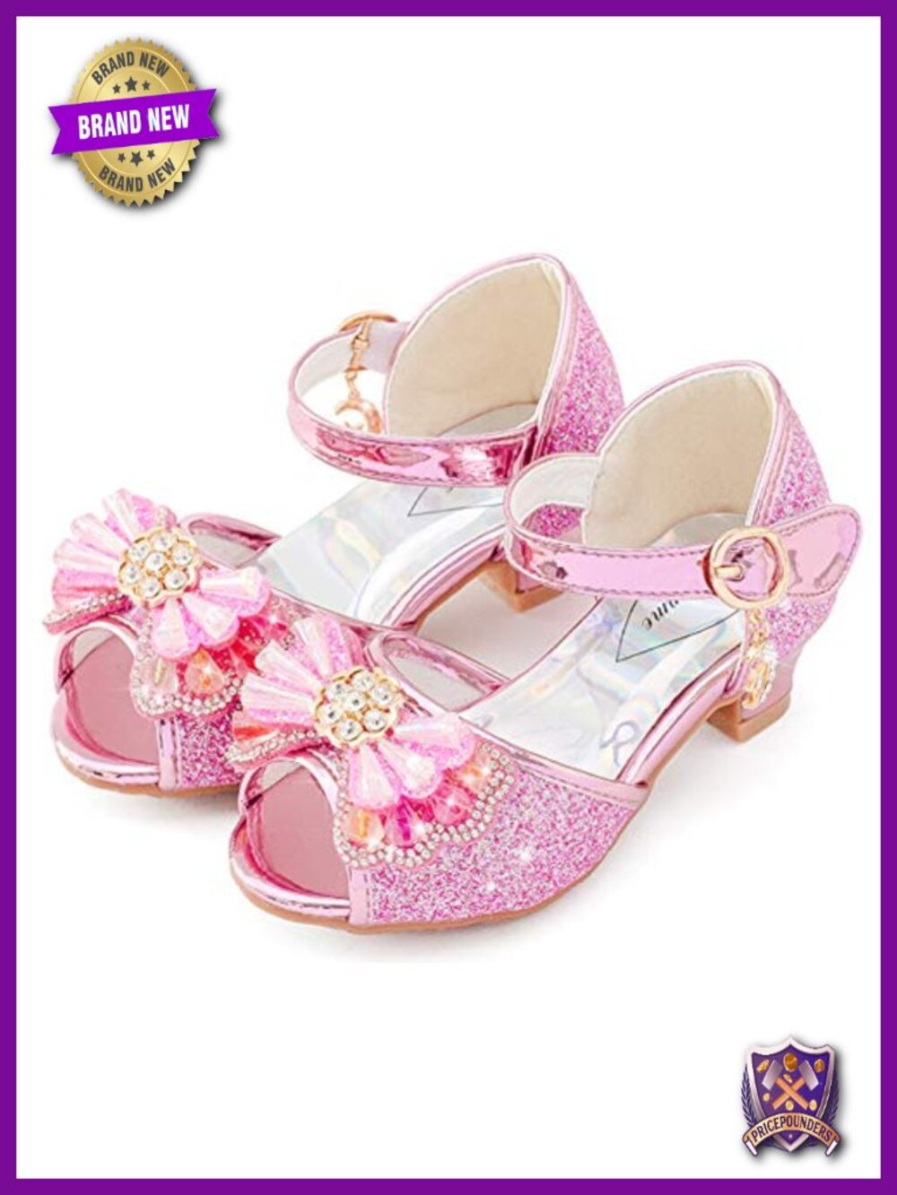 Toddler Little Kid Big Girl Wedding Sandals Rhinestone Low Heels